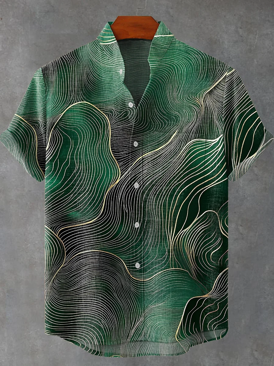 Green arc line Vintage Print Casual 100% Cotton Shirt