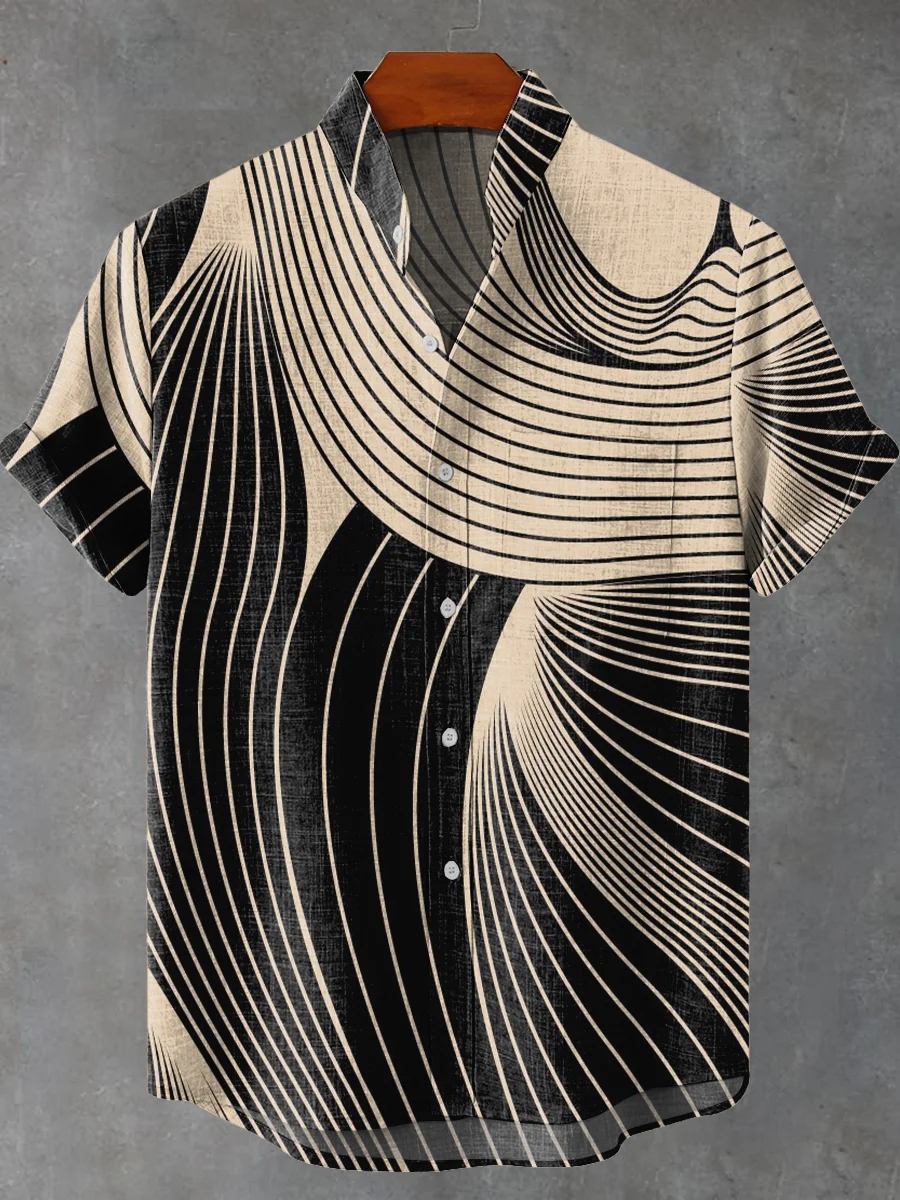 Black Curve Decorative Pattern Casual 100% Cotton Shirt