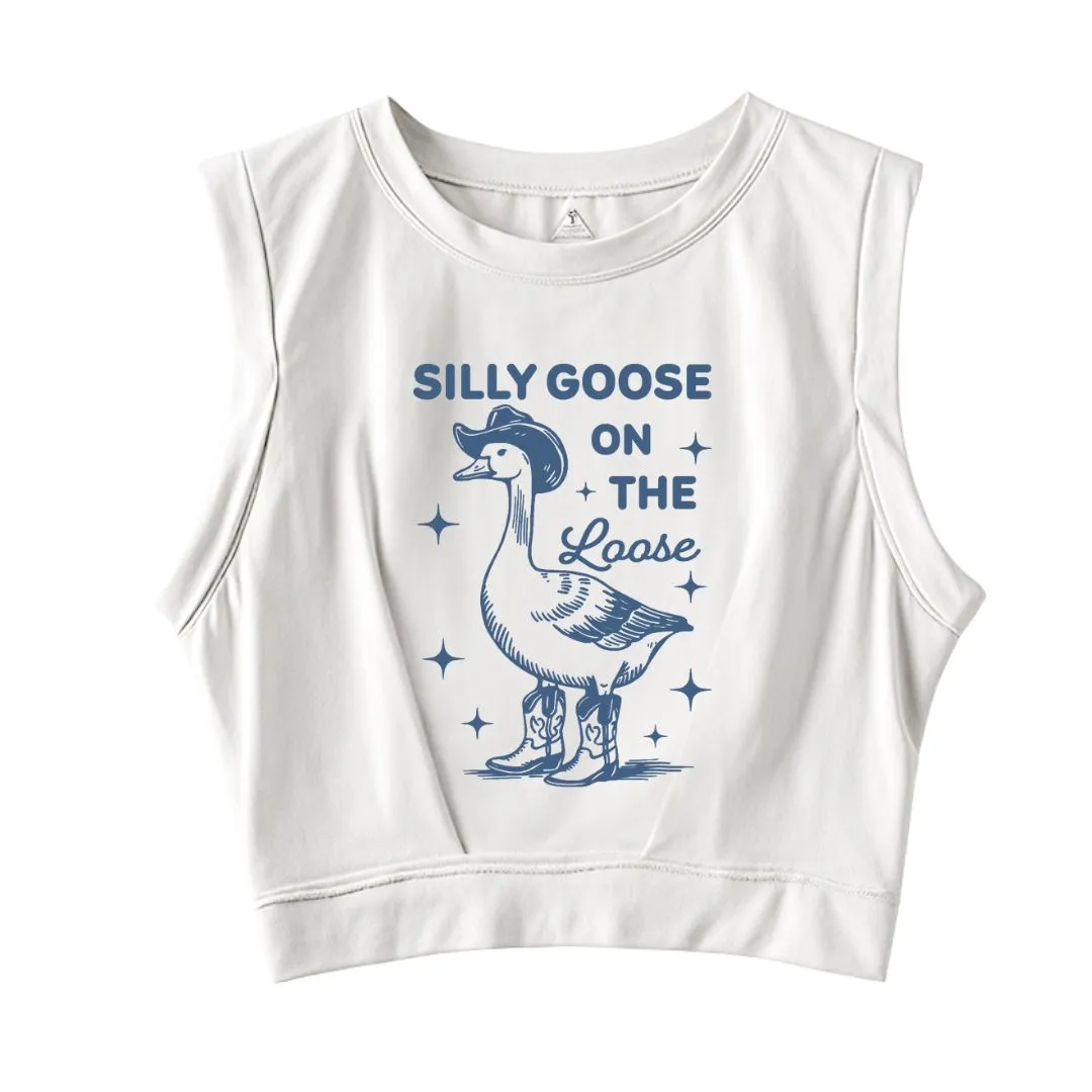 Fujisakuras SILLY GOOSE ON THE LOOSE SLEEVELESS CROP TOPS