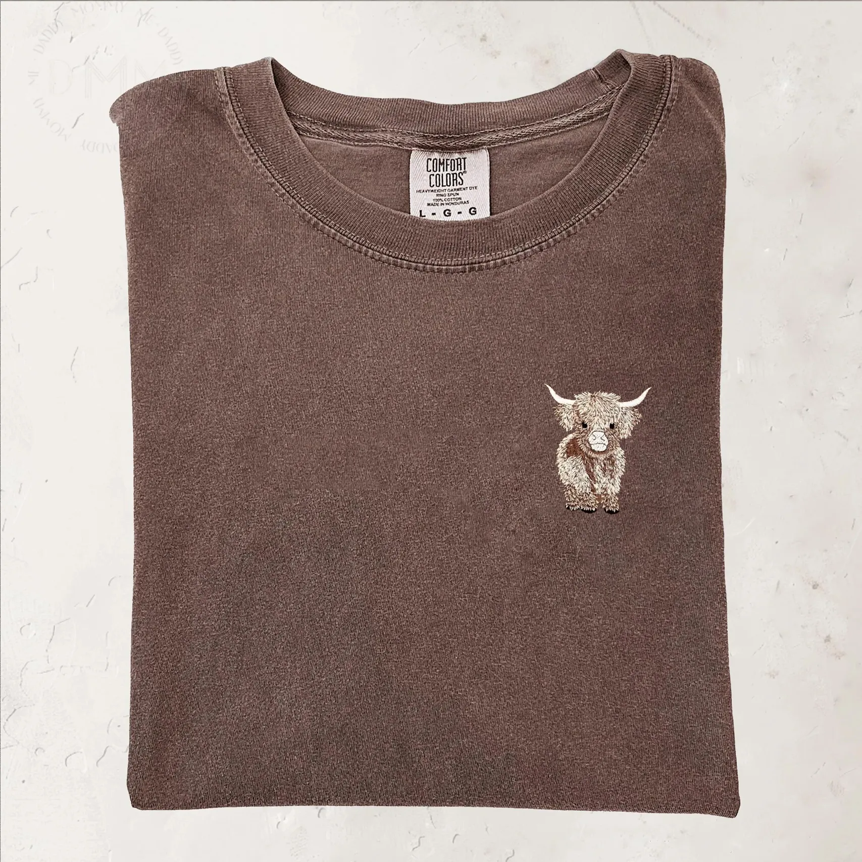 Embroidered Highland Cow Retro T-Shirt