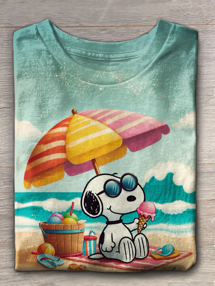 Retro Cute Animal Vacation Crew Neck T-shirt