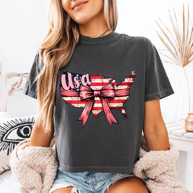 Memorial Day American Flag Crop Shirt