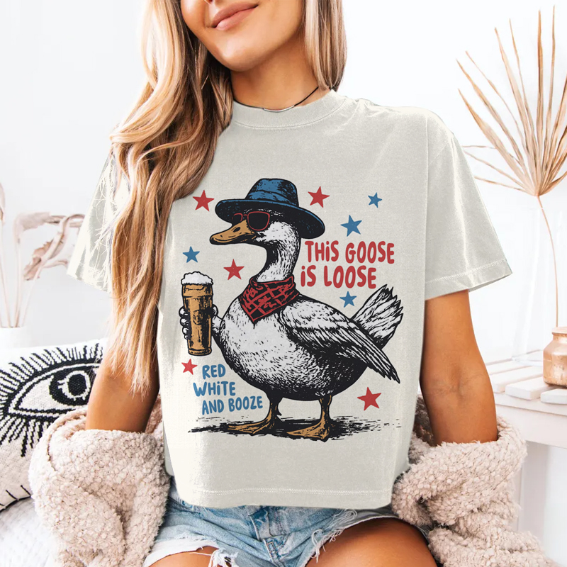 Fourth of July Silly Goose Crop Shirt