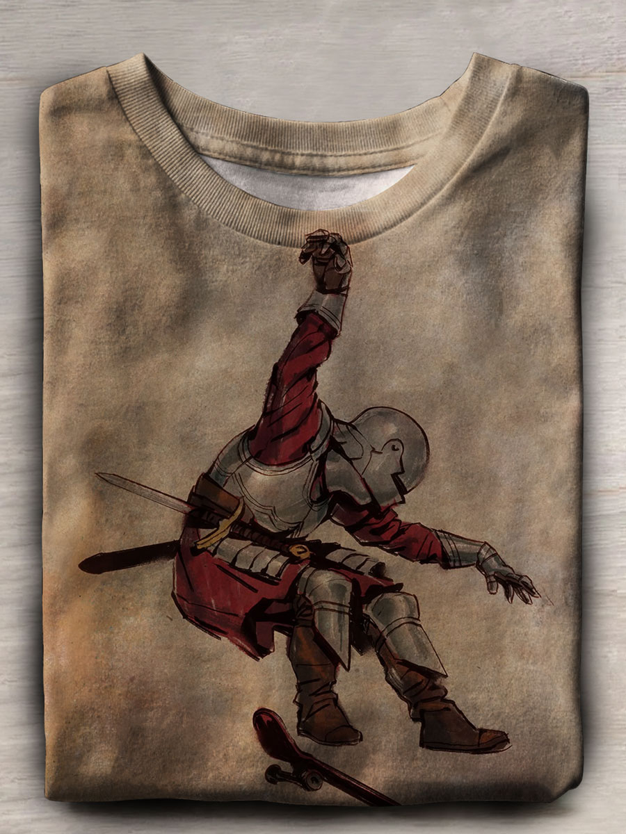 Medieval Knight Skateboard Art Print Casual T-shirt
