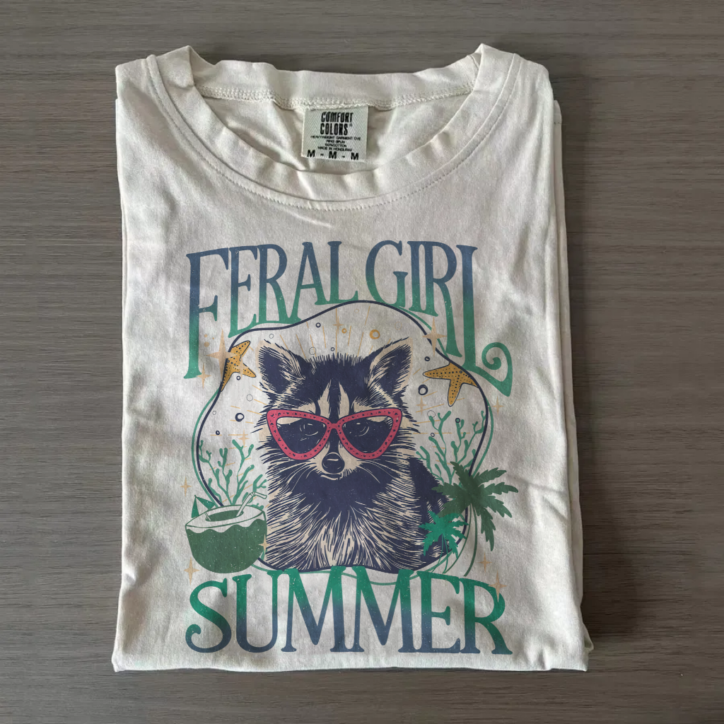   Feral Girl Funny Beach Summer Vacation RaccoonT-Shirt 