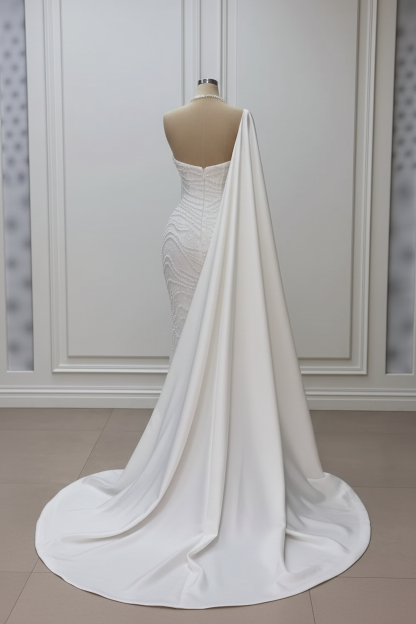 Gorgeous Sweetheart Halter Satin Pearl Mermaid Evening Gown