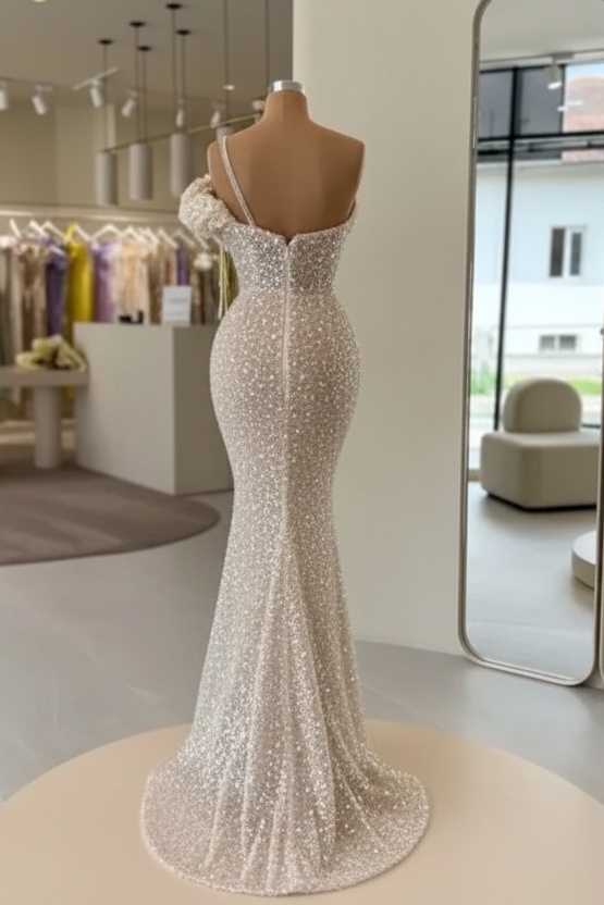 Gorgeous One Shoulder Sequined Mermaid Prom Dress Long