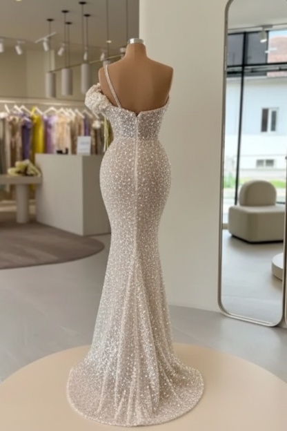 Gorgeous One Shoulder Sequined Mermaid Prom Dress Long