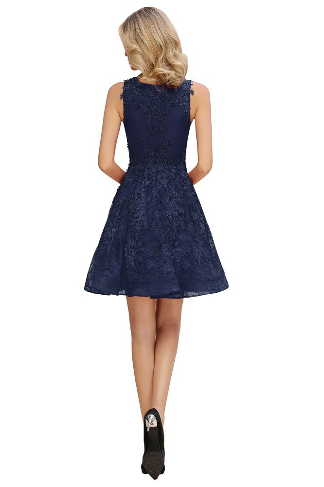 Princess V-neck Knee Length Lace Appliqued Homecoming Dresses | Burgundy Dress for Homecoming
