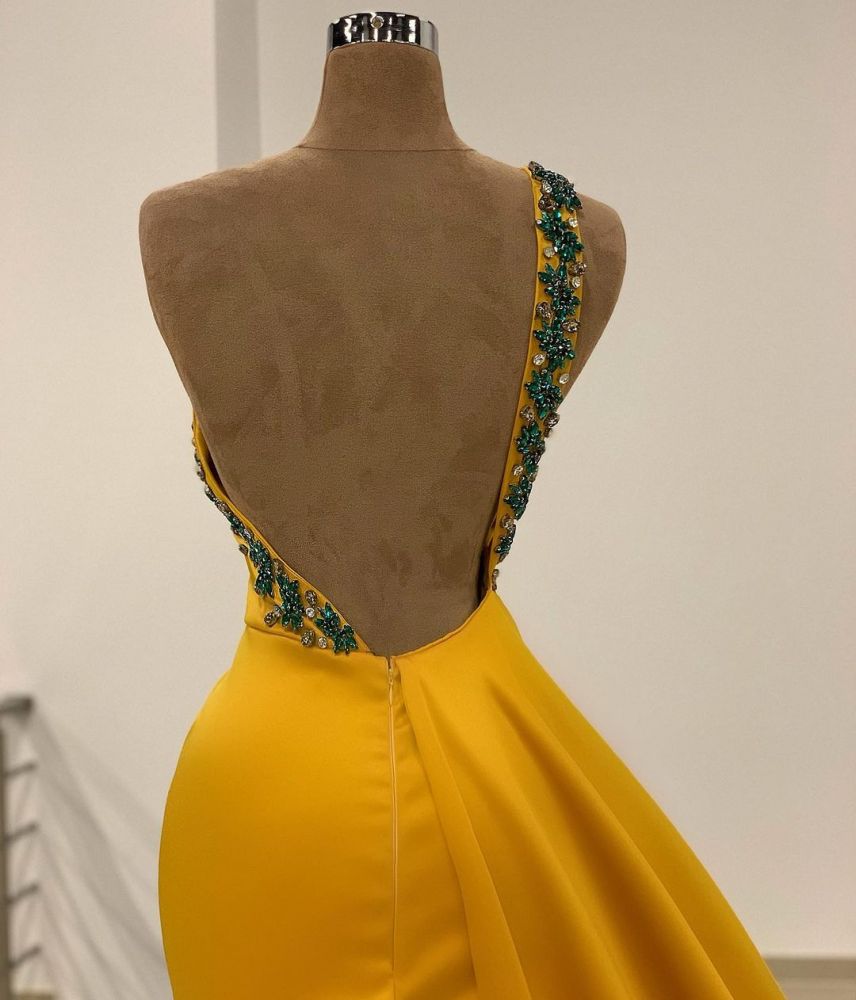 Elegant One Shoulder Beading Mermaid Evening Dress with Side Sweep Cape