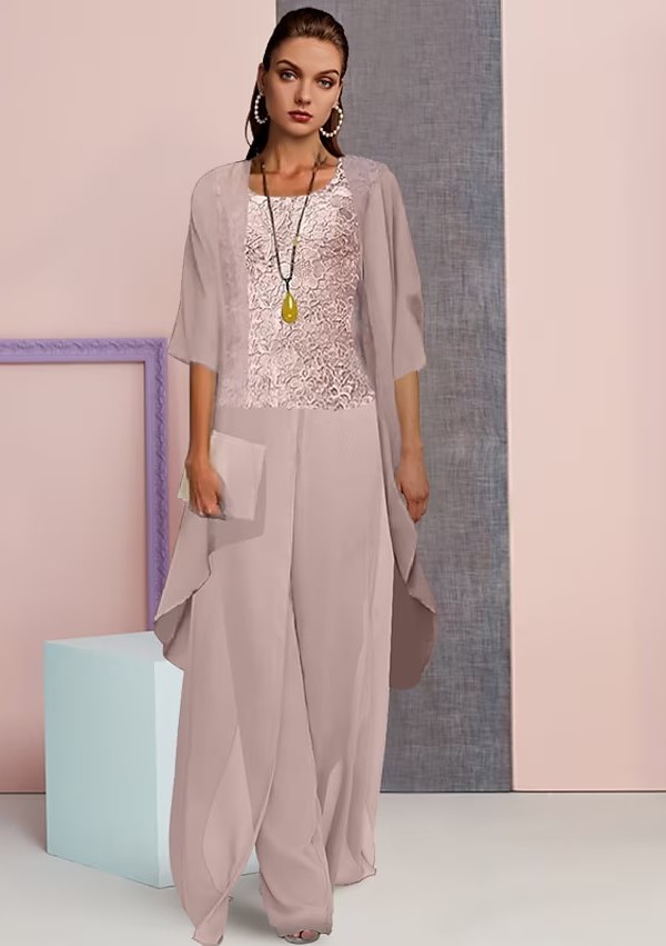 Blue Long Sleeves Jumpsuit Mother-the-Bride Dress