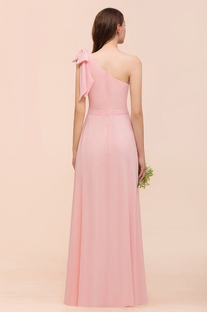 One Shoulder Soft Chiffon Bridesmaid Dress Pink Maid of Honor Dress