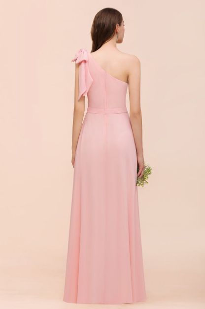 One Shoulder Soft Chiffon Bridesmaid Dress Pink Maid of Honor Dress