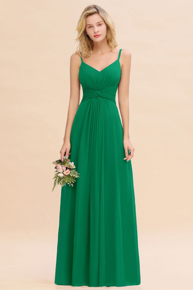 Elegant Ruffles Spaghetti Straps Simple Prom Dresses | A-Line Sleeveless Backless Evening Dresses