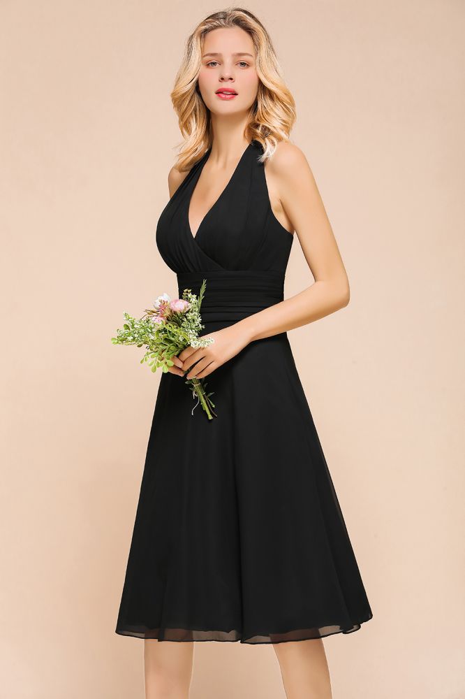 Chic Halter Black V-Neck Knee Length Party Dress