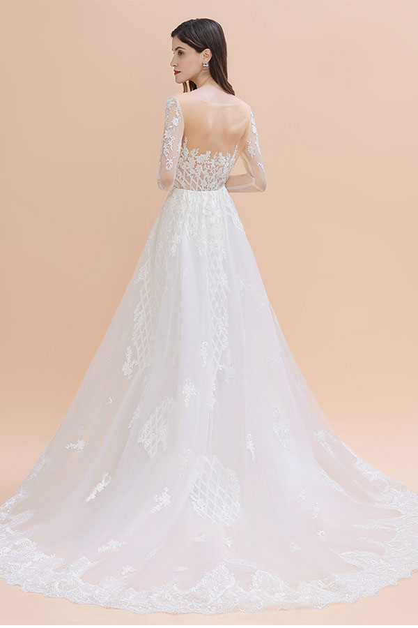Luxury Beaded Lace Mermaid Wedding Dresses Tulle Appliques Bride Dresses with Detachable Train