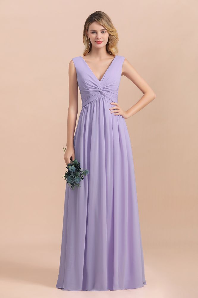Lilac V-Neck Aline Evening Dress Sleeveless Chiffon Bridesmaid Dress