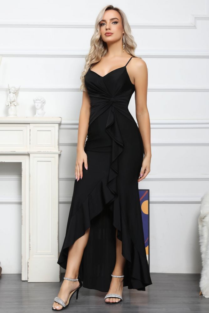 Sweetheart Black High low Column Prom Dresses