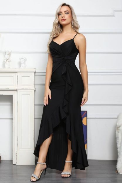 Sweetheart Black High low Column Prom Dresses