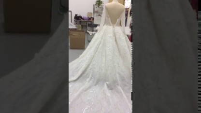Luxury Beading Floral Bridal Gowns | Sheer Neck Long Sleeves Ball Gown Wedding Dresses