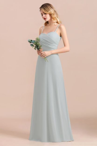Spaghetti Straps Sweetheart Wedding Guest Dress Silver Chiffon Formal Dress