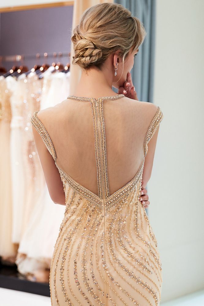MARTHA | Mermaid Floor Length Sleeveless Golden Beading Evening Gowns
