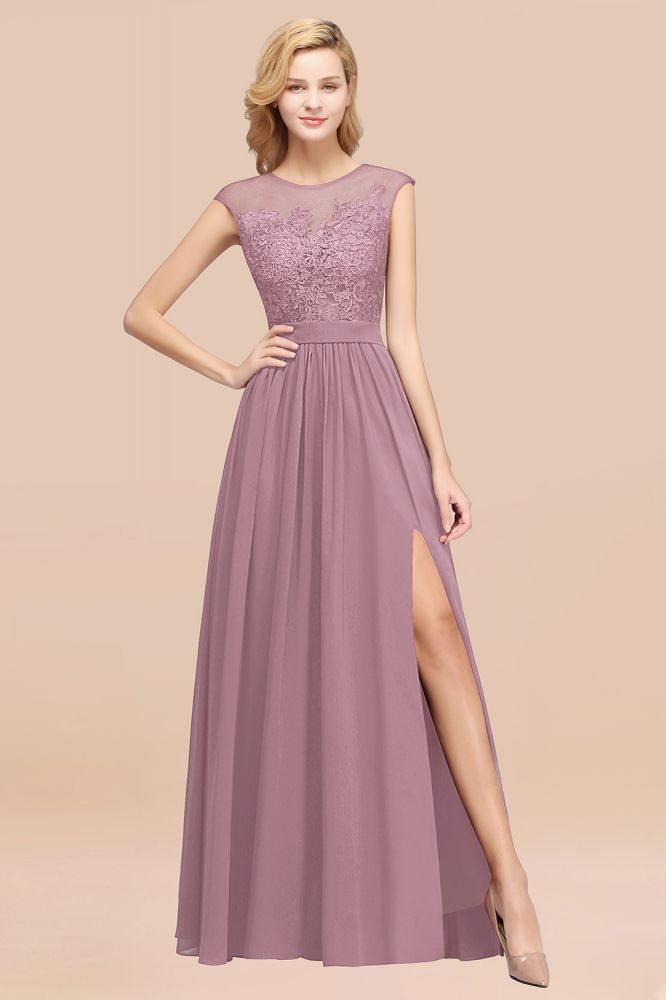 A-line Chiffon Lace Jewel Sleeveless Floor-Length Bridesmaid Dresses with Appliques