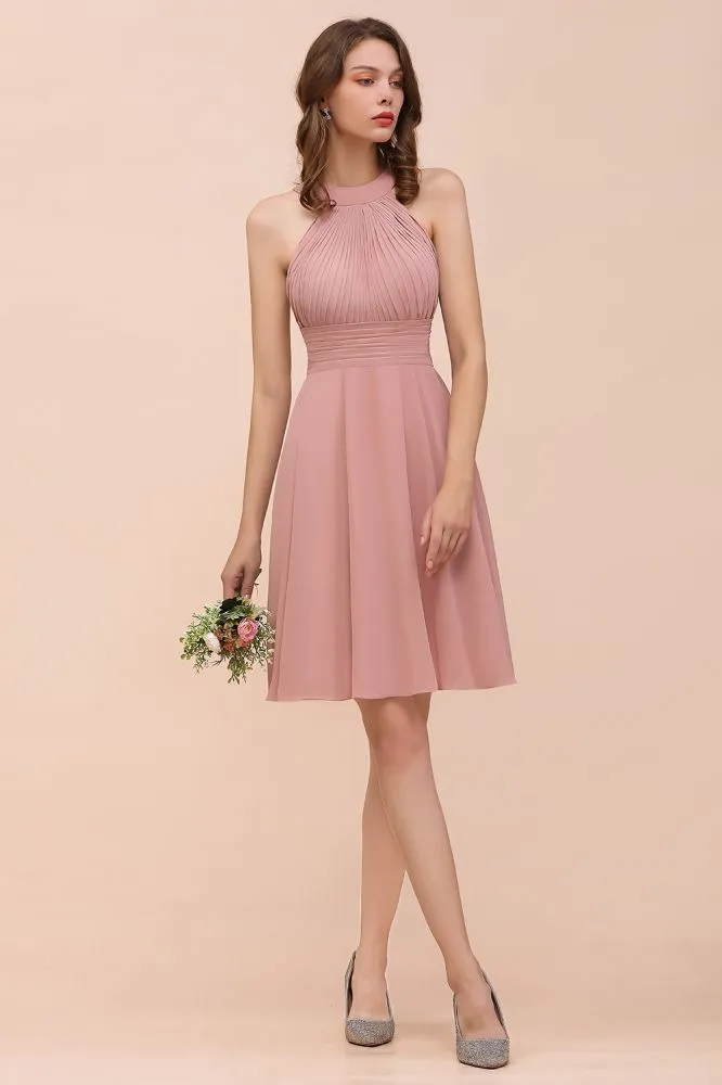 Halter Soft Chiffon Aline Short Bridesmaid Dress