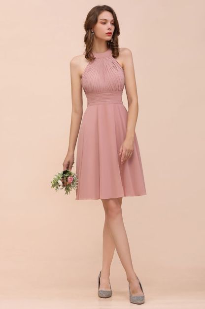 Halter Soft Chiffon Aline Short Bridesmaid Dress