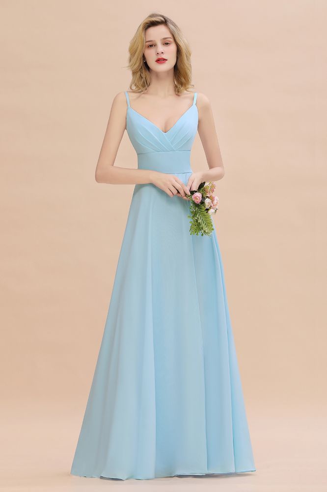 Simple Spaghetti Straps Chiffon Bridesmaid Dress Formal Dress with Side Slit