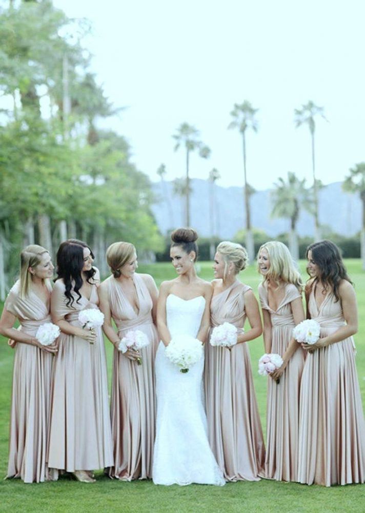 Dusty pink chiffon long bridesmaid dress