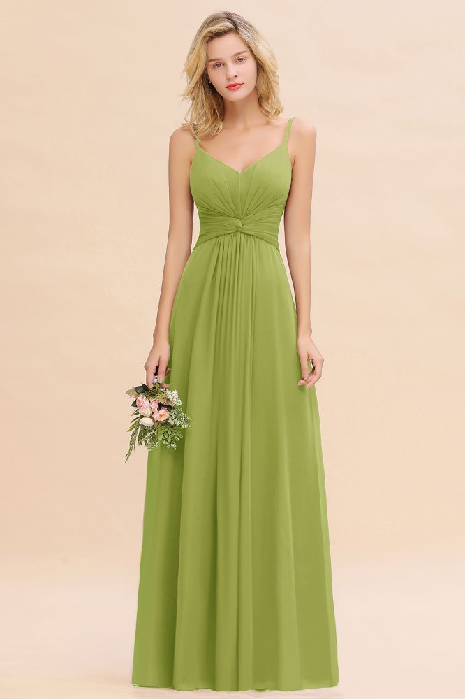 Elegant Ruffles Spaghetti Straps Simple Prom Dresses | A-Line Sleeveless Backless Evening Dresses