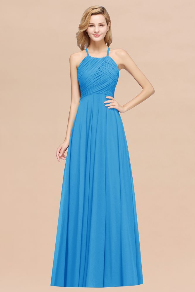 A-Line Chiffon Halter Ruffles Floor-Length Bridesmaid Dress