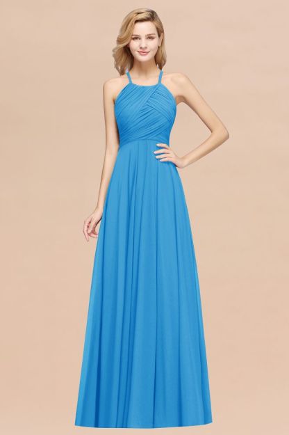 A-Line Chiffon Halter Ruffles Floor-Length Bridesmaid Dress