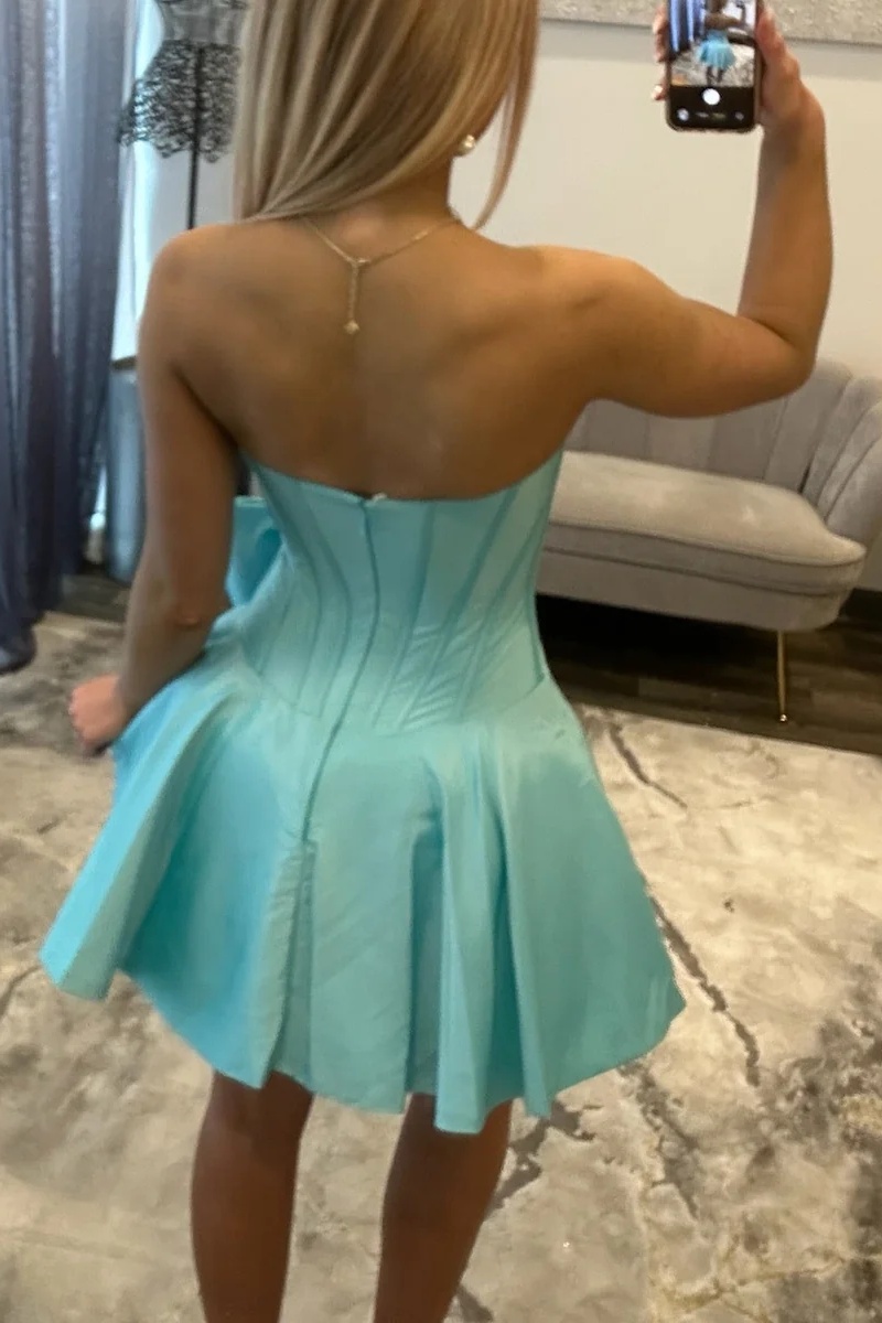 White Strapless Beaded Corset A-Line Short Homecoming Dress with Bow