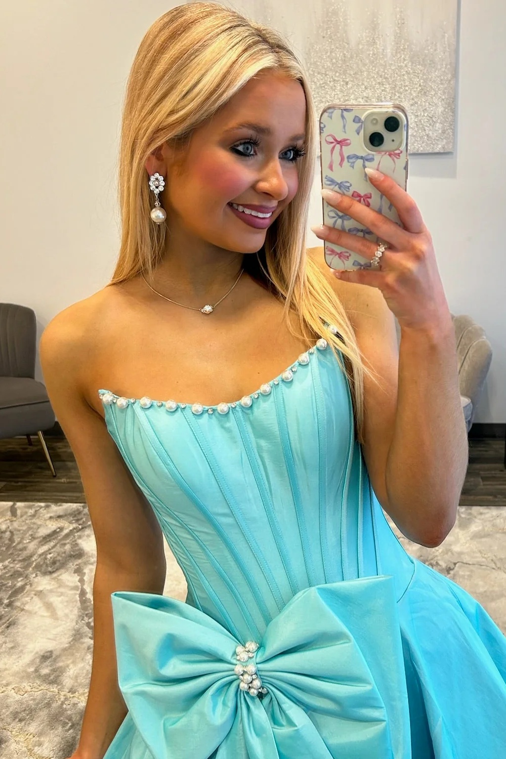White Strapless Beaded Corset A-Line Short Homecoming Dress with Bow