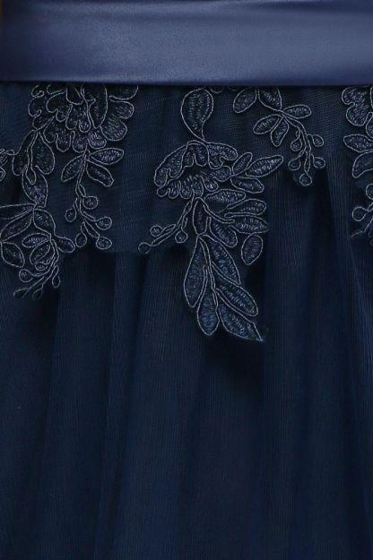 NANA | A-line Half Sleeves Floor Length Slit Appliqued Tulle Prom Dresses with Sash