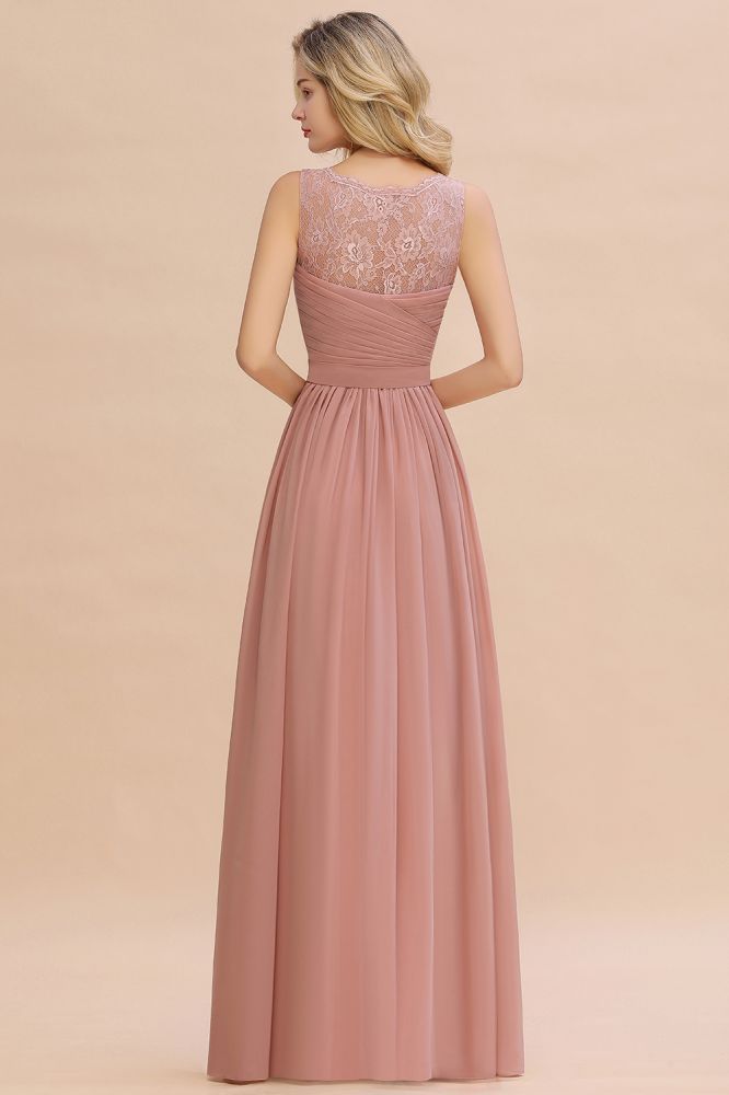 Charming A-line Bridesmaid Dress V-Neck Chiffon Long Wedding Party Dress