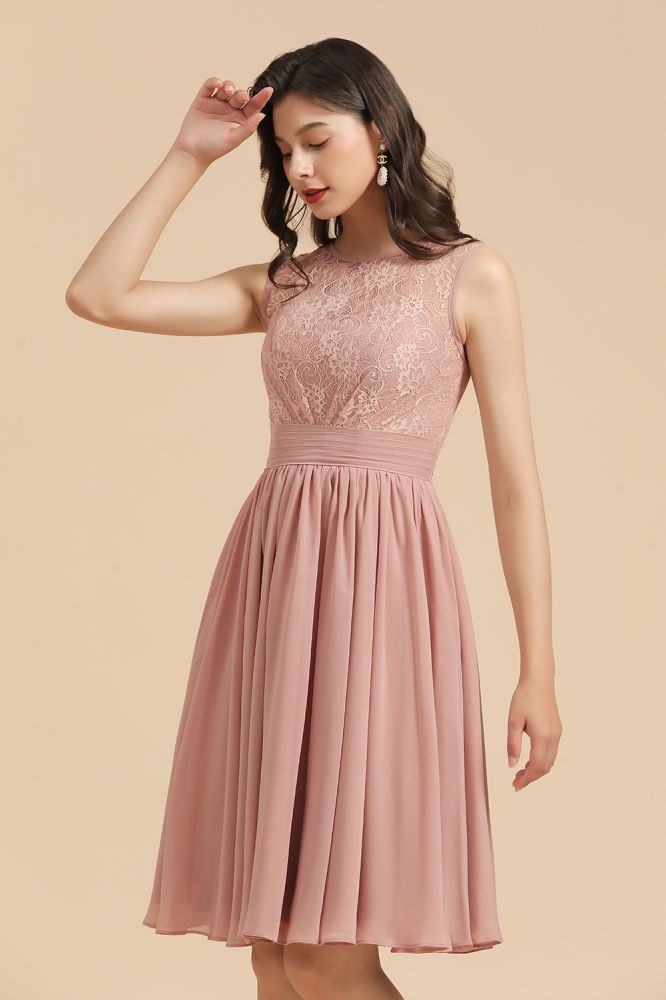 Elegant Sleeveless Crew Neck Lace Homecoming Dress Short Cocktail Party Dress
