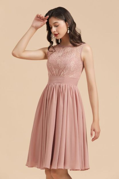 Elegant Sleeveless Crew Neck Lace Homecoming Dress Short Cocktail Party Dress