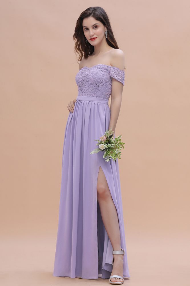 Off Shoulder Lace Chiffon Wedding Dress Aline Bridesmaid Dress