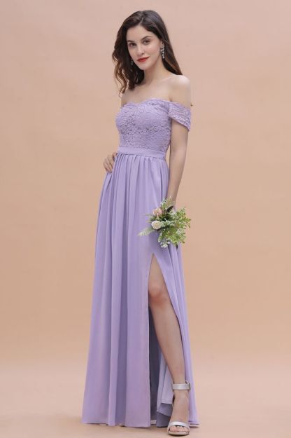Off Shoulder Lace Chiffon Wedding Dress Aline Bridesmaid Dress