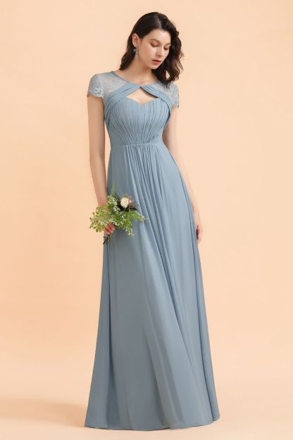 Cap Sleeves Chiffon Aline Bridesmaid Dress Floor Length Evening Swing Dress