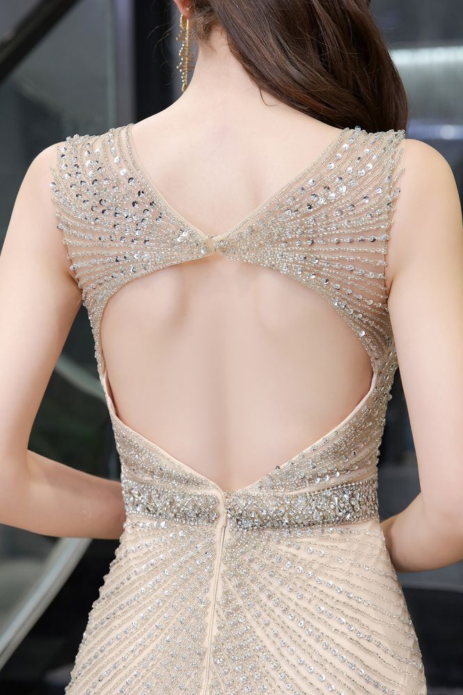 Sexy Mermaid V-neck Silver Mermaid Prom Dress