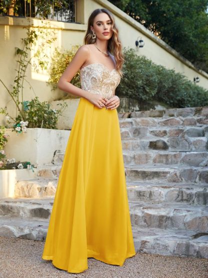Sleeveless Lace Appliques Long Prom Dresses Chiffon Evening Party Gown
