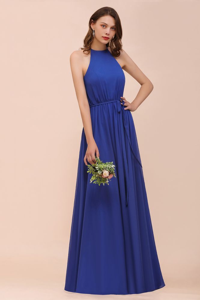 Royal Blue Halter Long Bridesmaid Dress Aline Chiffon Wedding Guest Dress