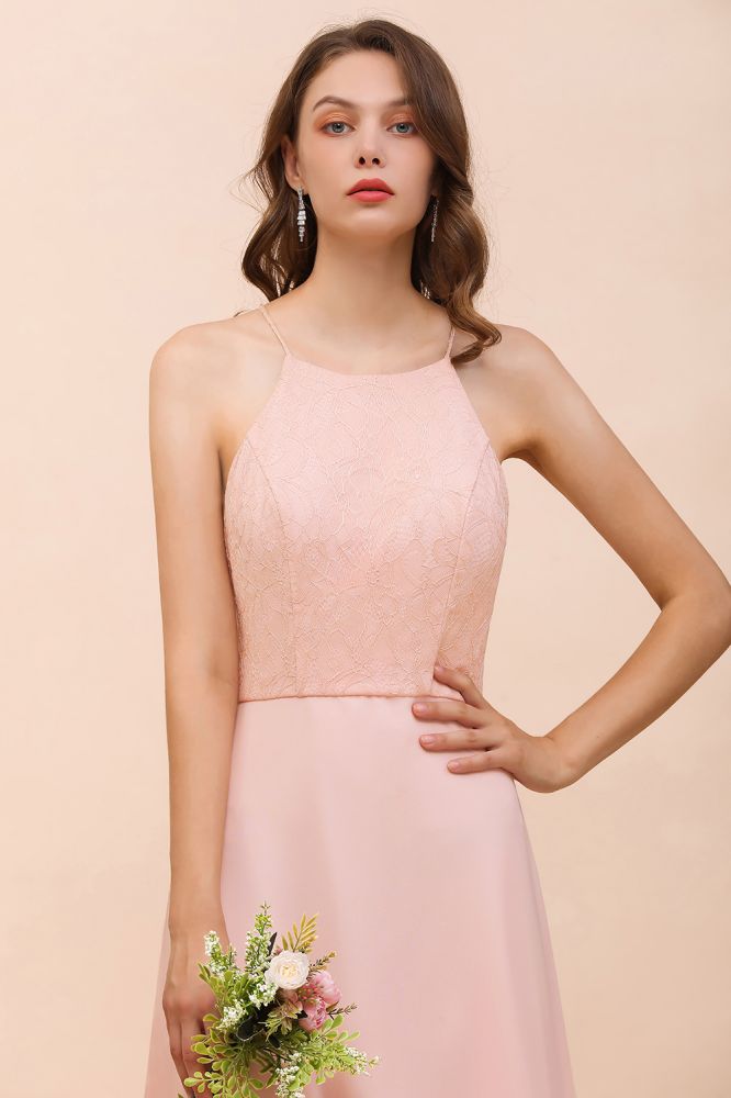 Halter Lace Chiffon Aline Bridesmaid Dress Long Spcial Occasion Dress