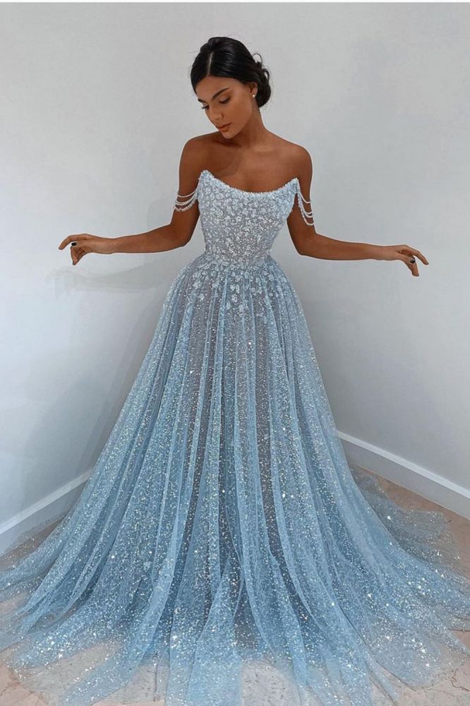 Sparkly Sleeveless Aline Evening Party Dress Sequined Party Gowns
