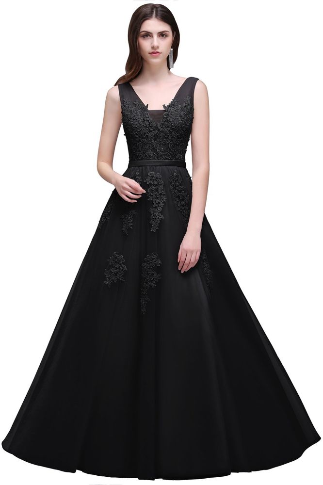 ADDYSON | A-line Floor-length Tulle Bridesmaid Dress with Appliques