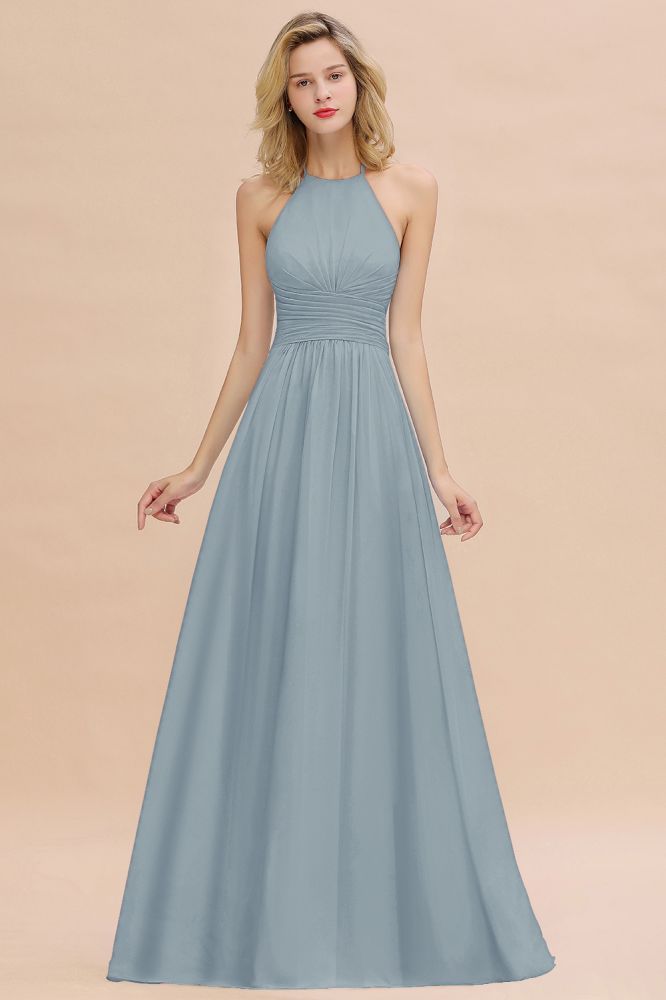 Stylish Sky Blue Halter Soft Chiffon Bridesmaid Dress Aline Evening Swing Dress